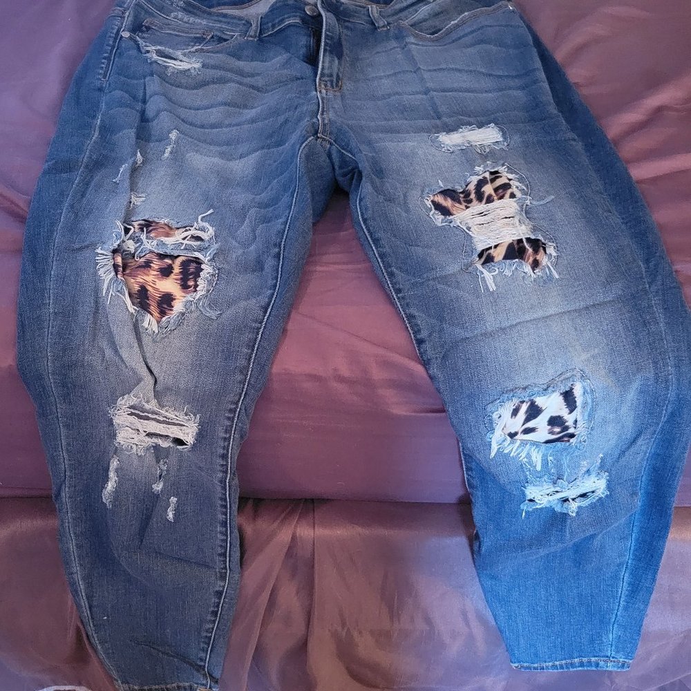 Judy Blue Leopard Patch Skinny Jeans Size 18w